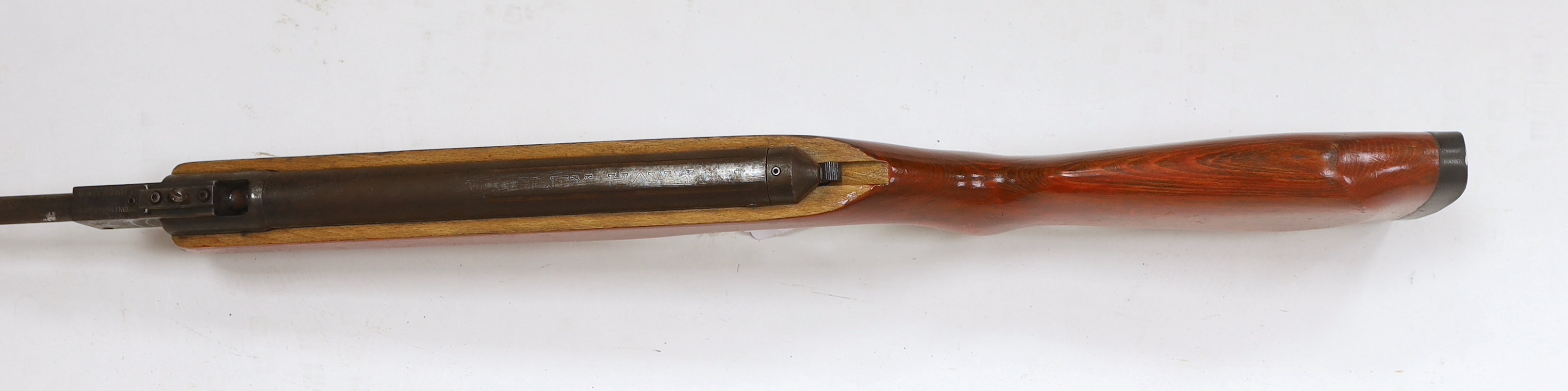 A Webley Hawk Mark II break action air rifle with beech stock and alternative calibre barrel
